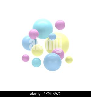 Pastel 3D balls render. Rendered illustration. Abstract modern design. 3d art spherical shapes , white background cutout. Stock Photo