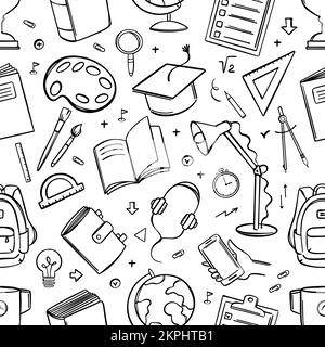 SCHOOL BACKGROUND Home Education Hand Drawn Vector Collection Various School Supplies For Concept Online Learning Of Students On The Internet In Doodl Stock Vector