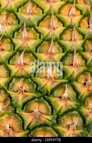Full frame of pineapple peel as background. Abstract pineapple peel background. Close up, copy space. Stock Photo