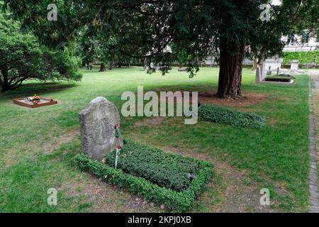 Gravestone of Jorge Luis Borges, Cimetière des Rois (Cemetery of Kings), Plainpalais, Geneva, Switzerland Stock Photo