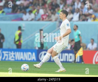 Doha, Qatar. 28th Nov, 2022.11/28/2022, Al Janoub Stadium, Doha, QAT, World Cup FIFA 2022, Group G, Cameroon vs Serbia, in the picture Serbia's defender Milos Veljkovic Credit: dpa picture alliance/Alamy Live News Stock Photo