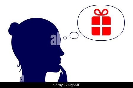Woman thinking on a gift idea, concept vector illustration. Stock Vector