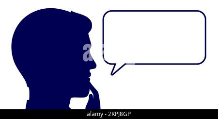 Man with empty text bubble, flat style vector illustration. Male person talks or says something. Stock Vector