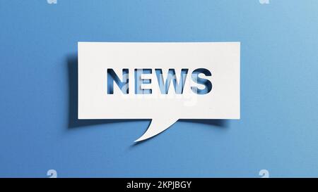 News text for newsletter, latest news, breaking news, blog website. Cut out paper speech bubble on blue background for banner, headline background. Co Stock Photo