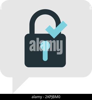 Text box with padlock and check mark illustration in minimal style isolated on background Stock Vector