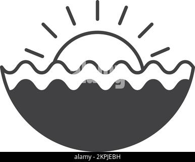 sun and sea illustration in minimal style isolated on background Stock Vector