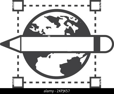 globe and pencil illustration in minimal style isolated on background Stock Vector