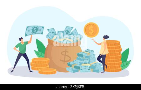 Cartoon man putting big sack of money into wheelbarrow Stock Vector ...