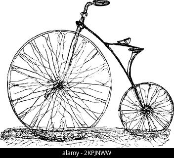 Boneshaker bicycle old style concept roots of the creation of modern bicycles. Black and White with vines and original sketch. Stock Vector