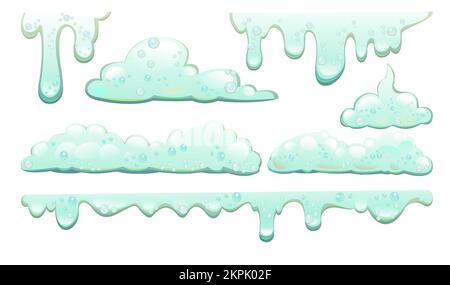 Set Foam and drips. objects. Foaming liquids. Water, detergent or food product. Isolated on white background. Vector. Stock Vector