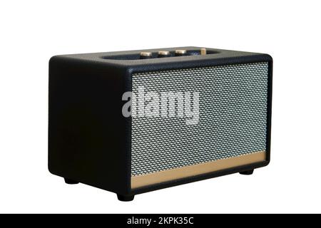 Acoustic music speaker in retro style, isolated on a white background. Vintage sound column in an old design Stock Photo