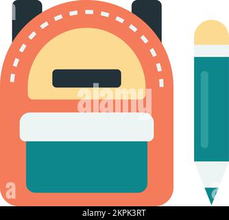 School backpack and pencil illustration in minimal style isolated on background Stock Vector