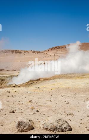 Column of steam from a geyser in Sol de Mañana (Morning Sun) Geothermal Area in Eduardo Avaroa National Reserve, Bolivia Stock Photo