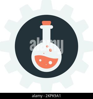 Chemical flasks and gears illustration in minimal style isolated on background Stock Vector