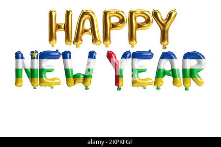 3d illustration of happy new year letter balloons with Central African Republic flag color isolated on white background Stock Photo