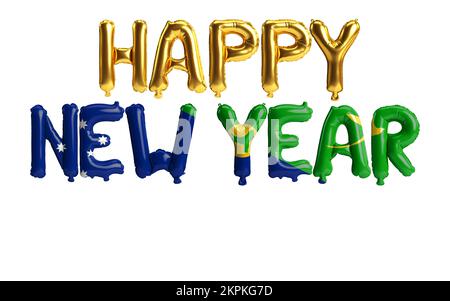 3d illustration of happy new year letter balloons with Christmas Island flag color isolated on white background Stock Photo