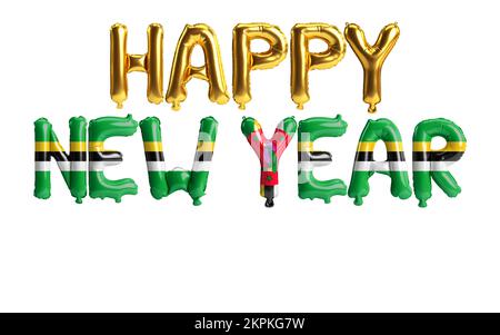 3d illustration of happy new year letter balloons with Dominica flag color isolated on white background Stock Photo