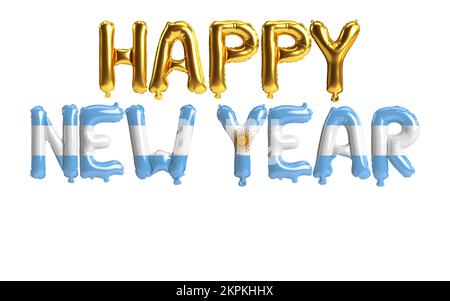 3d illustration of happy new year letter balloons with Argentina flag color isolated on white background Stock Photo