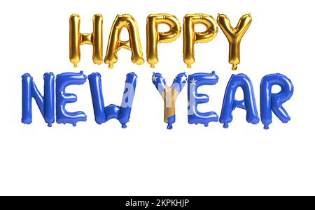 3d illustration of happy new year letter balloons with Kosovo flag color isolated on white background Stock Photo