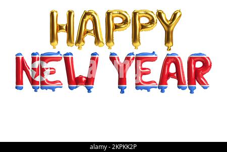 3d illustration of happy new year letter balloons with North Korea flag color isolated on white background Stock Photo