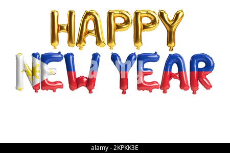 3d illustration of happy new year letter balloons with Philippines flag color isolated on white background Stock Photo