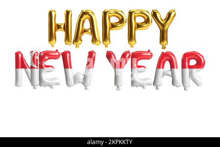 3d illustration of happy new year letter balloons with Singapore flag color isolated on white background Stock Photo