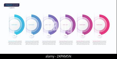 Abstract vector gradient minimalistic infographic template composed of 6 circles Stock Vector