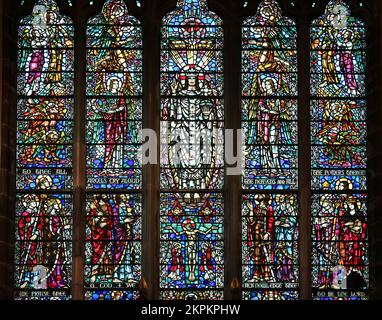 Detail of the East Window in St Hilary's Church, Wallasey, Wirral UK Stock Photo