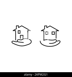 Hand holding house logo icon design set. House ownhership concept, estate agency logo design icon vector. House insurance concept,  home protection. Stock Vector