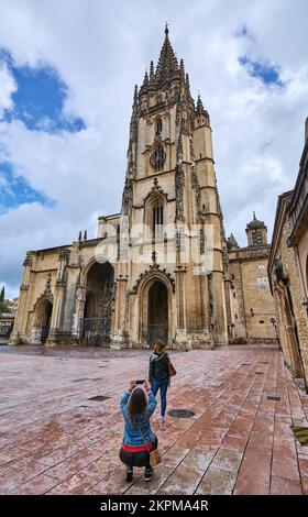 Oviedo Cathedral on Plaza Alfonso II el Casto in Asturias. Spain. Stock Photo