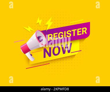 Register now, Social message in dynamic style. Stock Vector