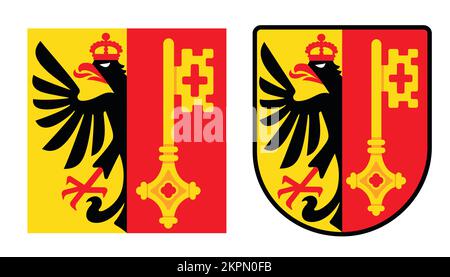 Coat of arms and flag of Geneva, Switzerland. Flat icon in stylized cartoon style. Stock Vector