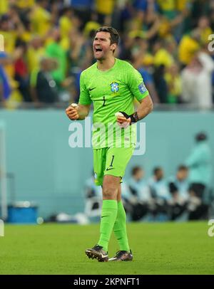 Brazil Goalkeeper Alisson Celebrates Their Side's First Goal Of The ...