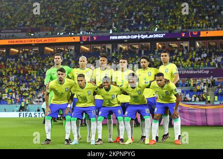 Doha, Qatar. 28th Nov, 2022. Jogadores do Brasil during the FIFA World Cup Qatar 2022 match, Group G, between Brazil and Switzerland played at Al 974 Stadium on Nov 28, 2022 in Doha, Qatar. (Photo by / PRESSIN) Credit: PRESSINPHOTO SPORTS AGENCY/Alamy Live News Stock Photo