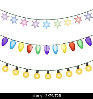Christmas lights icon vector isolated on white background. Christmas glowing lights. Stock Vector