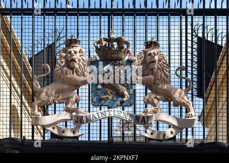 Close up view of a statue at the gate of Netherlands Consulate General on Istiklal Avenue in Istanbul. Stock Photo