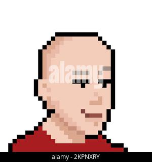 Monk with bald head in pixel style NFT Concept. Vector illustration Stock Vector