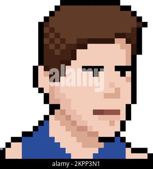 A computer game character in a blue T-shirt. Pixel art NFT concept. Vector illustration Stock Vector