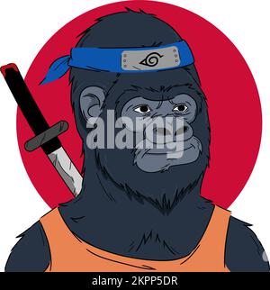 Ninja Gorilla with a sword NFT concept. Vector illustration Stock Vector