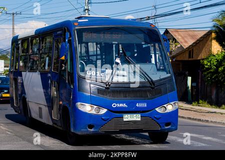 Santiago, Chile -  October 2021: A Transantiago, or Red Metropolitana de Movilidad, bus in Santiago Stock Photo