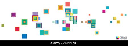 Scatter. Simple abstract illustration with scattered multicolored squares. Minimal vector graphics Stock Vector