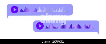 Voice messages in bubble frames. Audio chat elements with speech waves isolated on white background. Online messenger, radio, podcast mobile app elements. Vector flat illustration Stock Vector