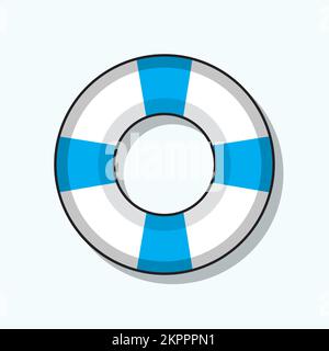 Cartoon illustration of a blue and white beach lifebuoy, on a white background. Stock Vector