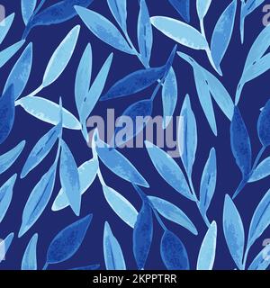 Seamless pattern with blue abstract leaves in watercolor style for wedding invitations, greeting cards and fabric Stock Vector