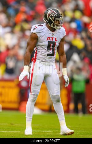 Atlanta Falcons linebacker Lorenzo Carter (9) reacts during a drill during  the teams open practice in Atlanta, Ga. Monday, Aug. 15, 2022. (AP  Photo/Todd Kirkland Stock Photo - Alamy