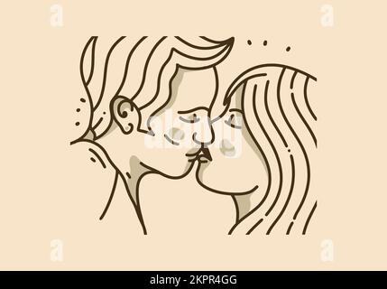 Vintage art illustration of man and woman kissing Stock Vector