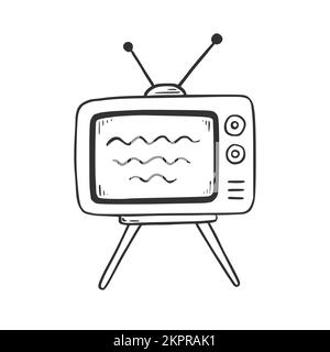 Old tv with antenna doodle. Old television isolated hand drawn element. Vector illustration Stock Vector