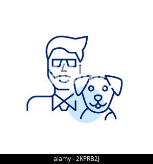 Young man and his happy dog. Pixel perfect, editable stroke line icon Stock Vector