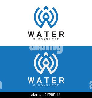 Initial Letter W Drop Water Mineral Aqua Liquid Oil Blue Modern Logo Design Stock Vector