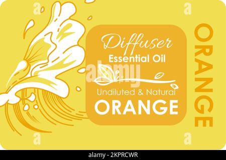 Orange essential oil for diffuser, label vector Stock Vector